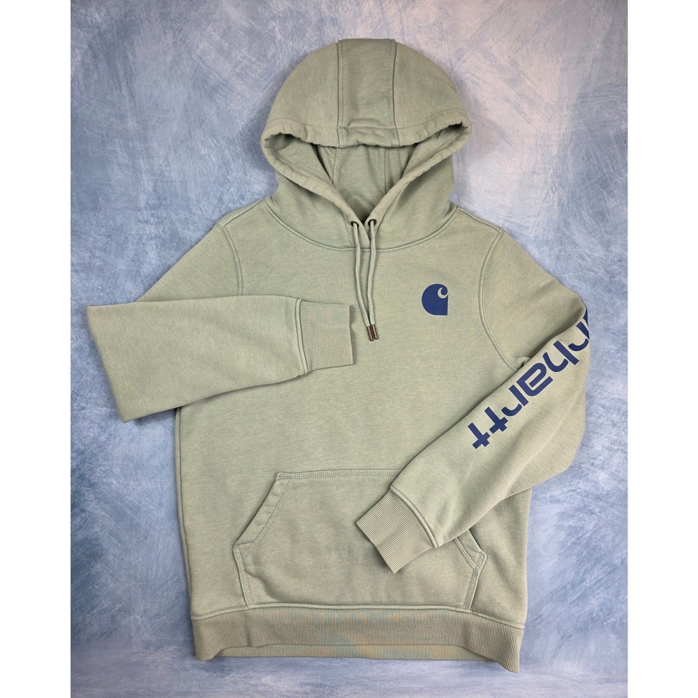 Carhartt Clarksburg Women Hoodie Size M Sage Green Graphic Sleeve 102791